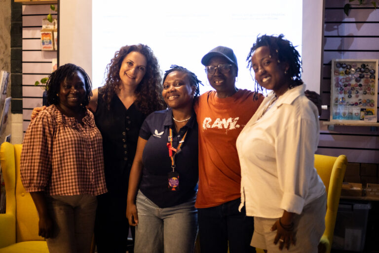 Photo of our Volunteer Lead, Jawadat, and the panelists from the Our Bodies: Our Stories community conversation.